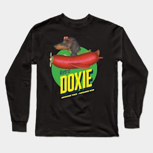 Retro Black Dachshund in Plane Long Sleeve T-Shirt